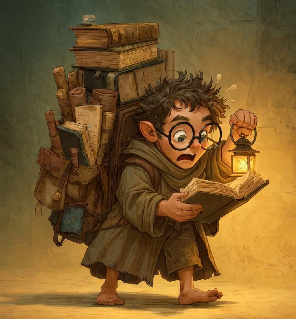 Illustration of a reader surrounded by books