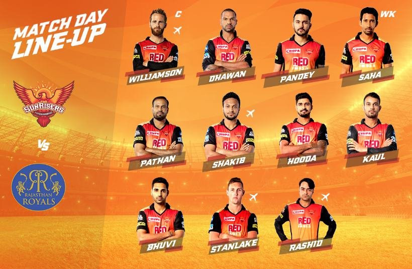 Match Day Line-Up graphic: the SRH playing eleven against Rajasthan Royals