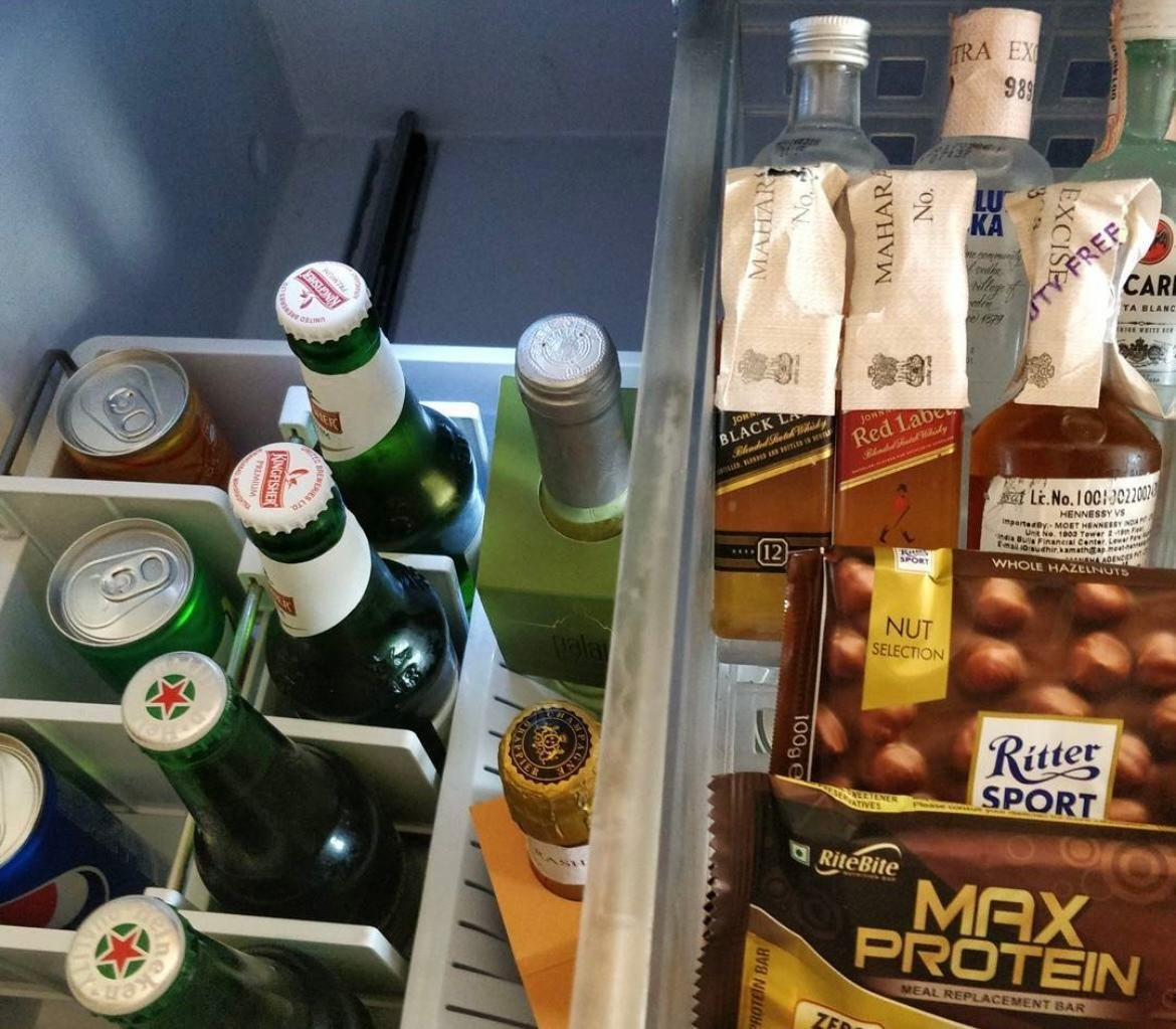 Hotel minibar, stocked