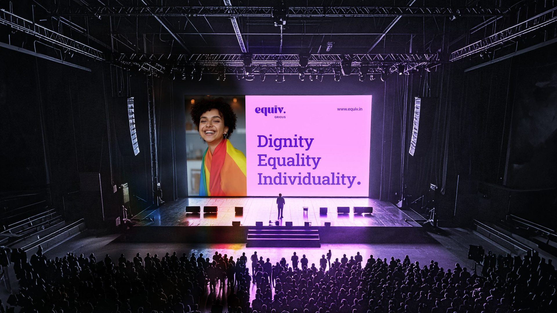 Equiv event stage with the brand on screen